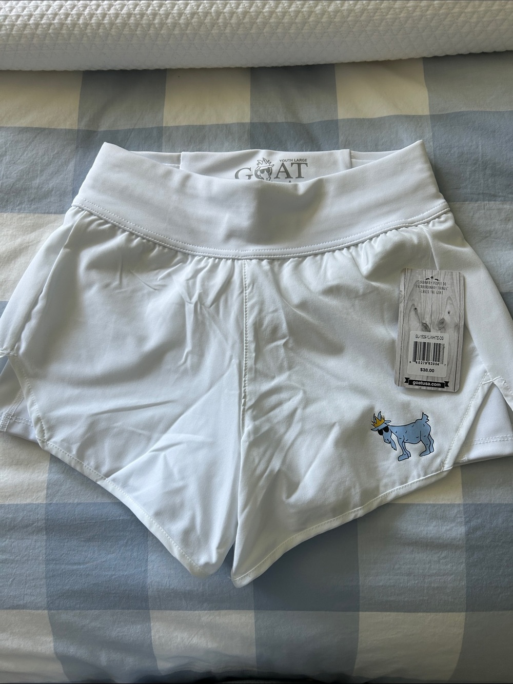 NWT Girls GOAT USA White Athletic/Running Shorts with OG Goat Logo. YL